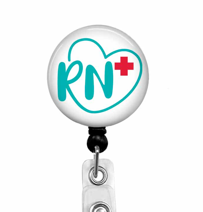 RN With Heart Badge Reel  – Retractable ID Holder - Badge Reel - Carabiner - Lanyard - Stethoscope Tag