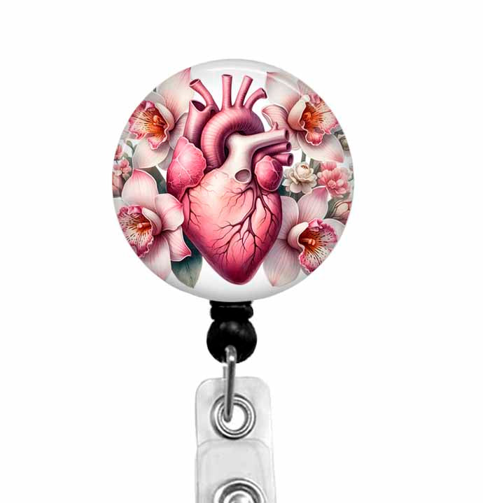 Heart and Flower Badge Reel – Retractable ID Holder for Nurses, Medical Staff, and Healthcare Workers