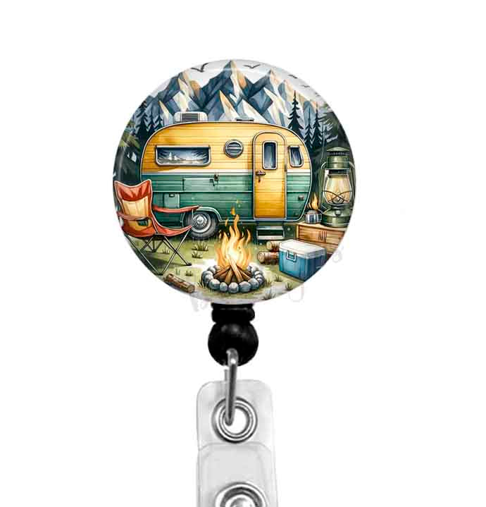 Camper Themed Retractable Badge Reel - Lanyard - Carabiner - Stethoscope Tag