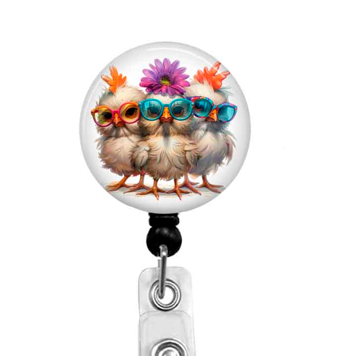 Funny Chickens - Badge Reel - Retractable Holder - Carabiner - Lanyard