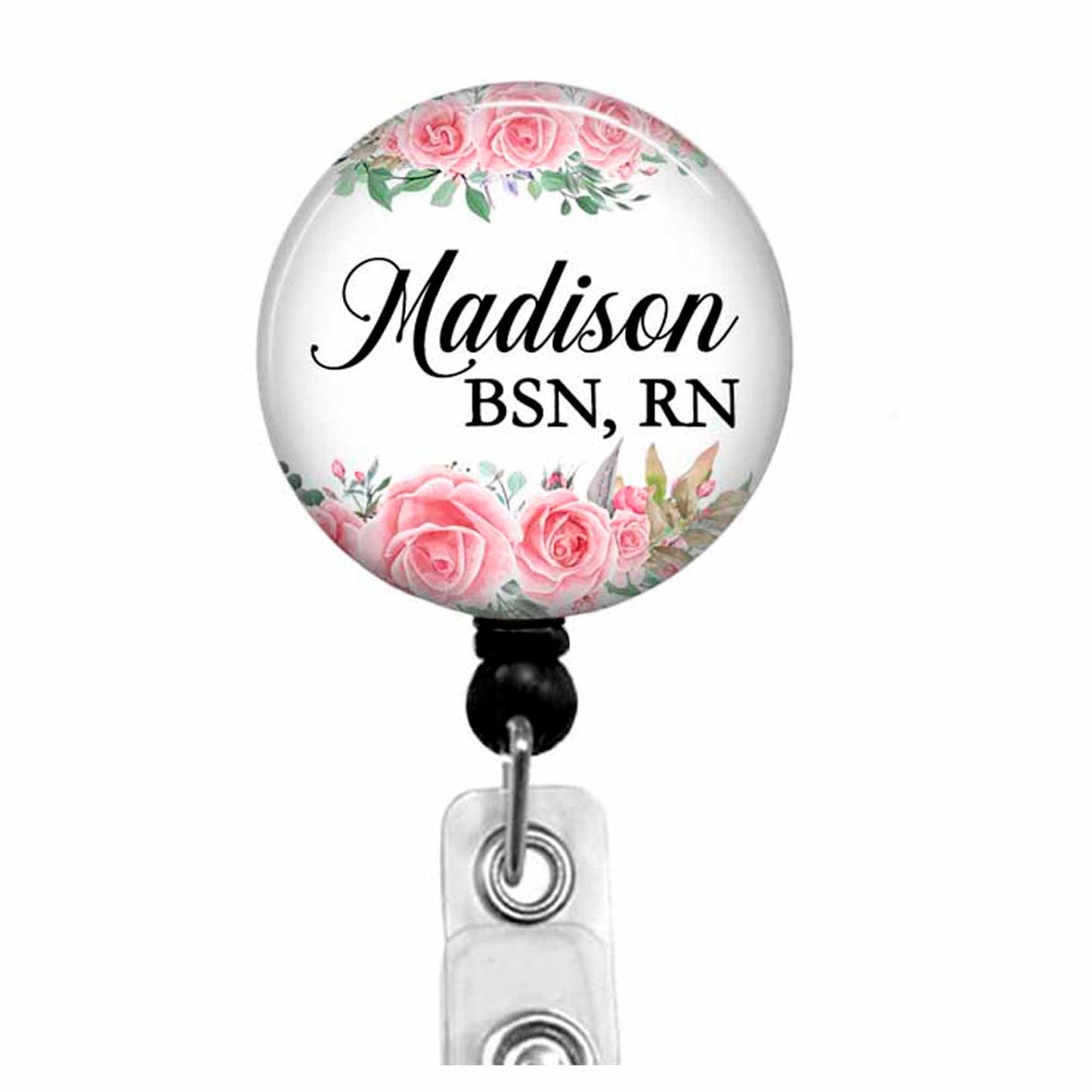 Personalized Nurse Badge Reel – Floral RN Name Tag - Retractable ID Holder BSN, RN, LPN