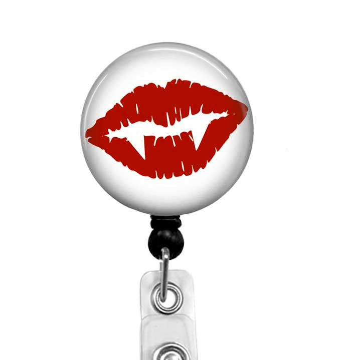 Red Vampire Lips Retractable Badge Reel – Halloween ID Holder - Carabiner