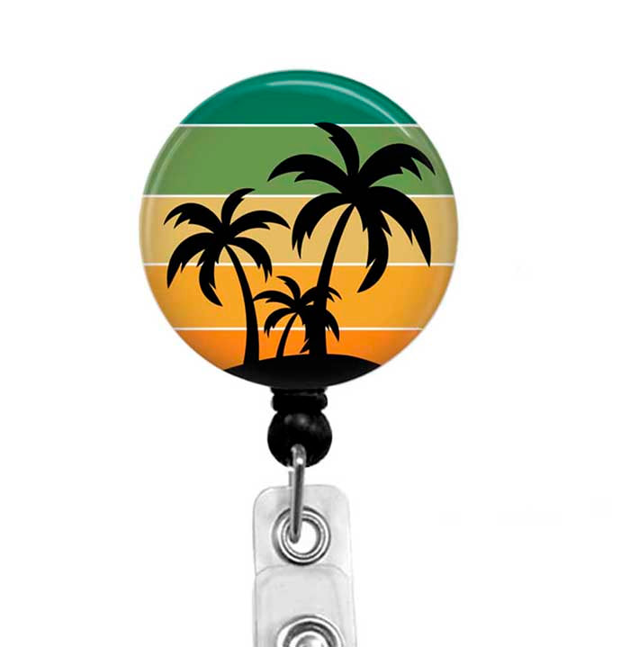 Tropical Badge Reel for Nurses - Summer Retractable ID Holder, Stethoscope Tag, Lanyard, Carabiner Clip