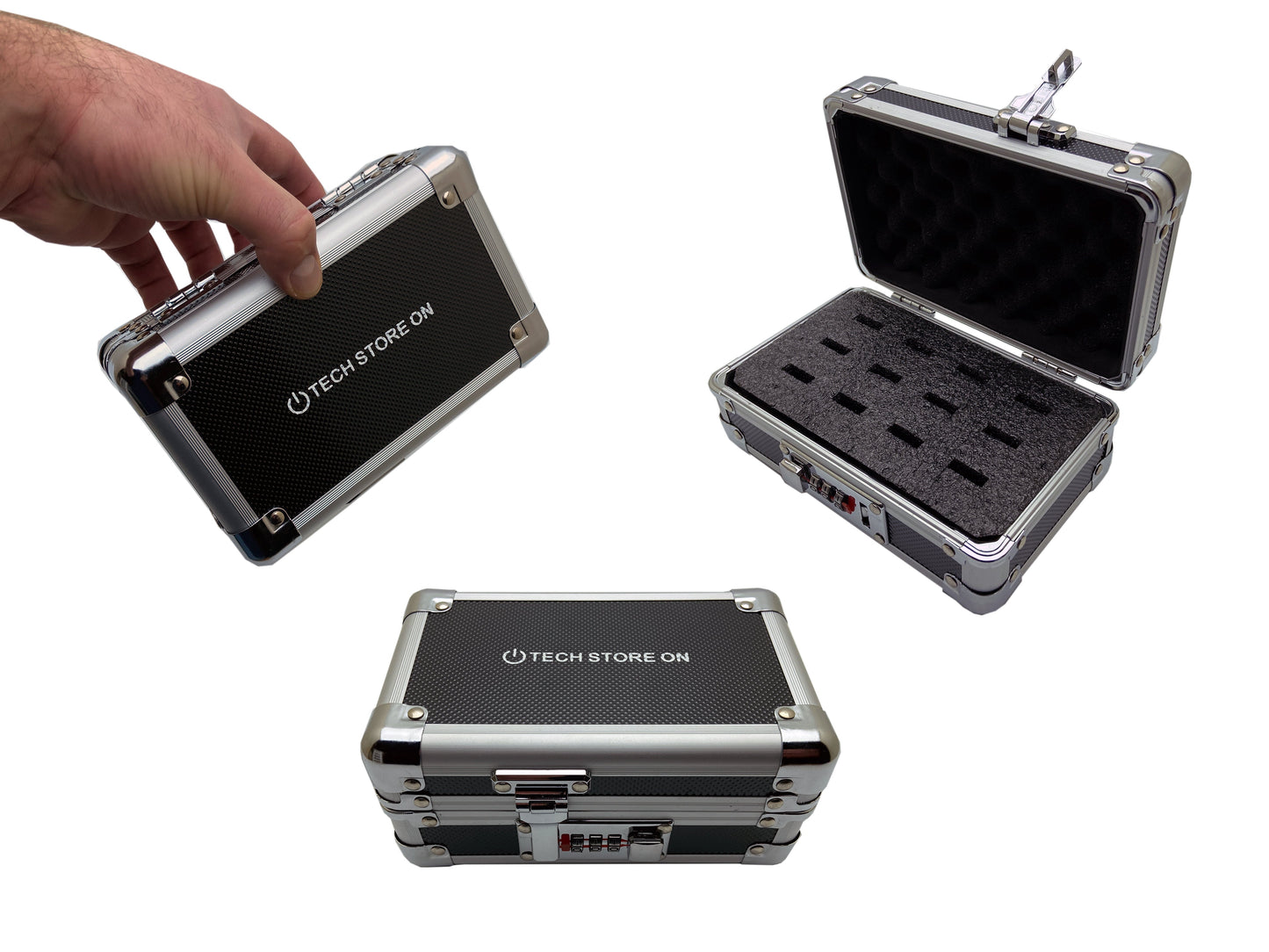 USB Drive Organizer Case (Aluminum – 12 Slots) – Shockproof Antistatic Storage Box with Lock