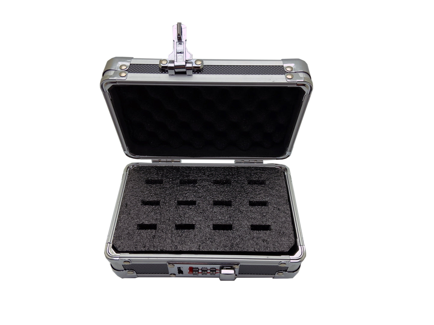 USB Drive Organizer Case (Aluminum – 12 Slots) – Shockproof Antistatic Storage Box with Lock