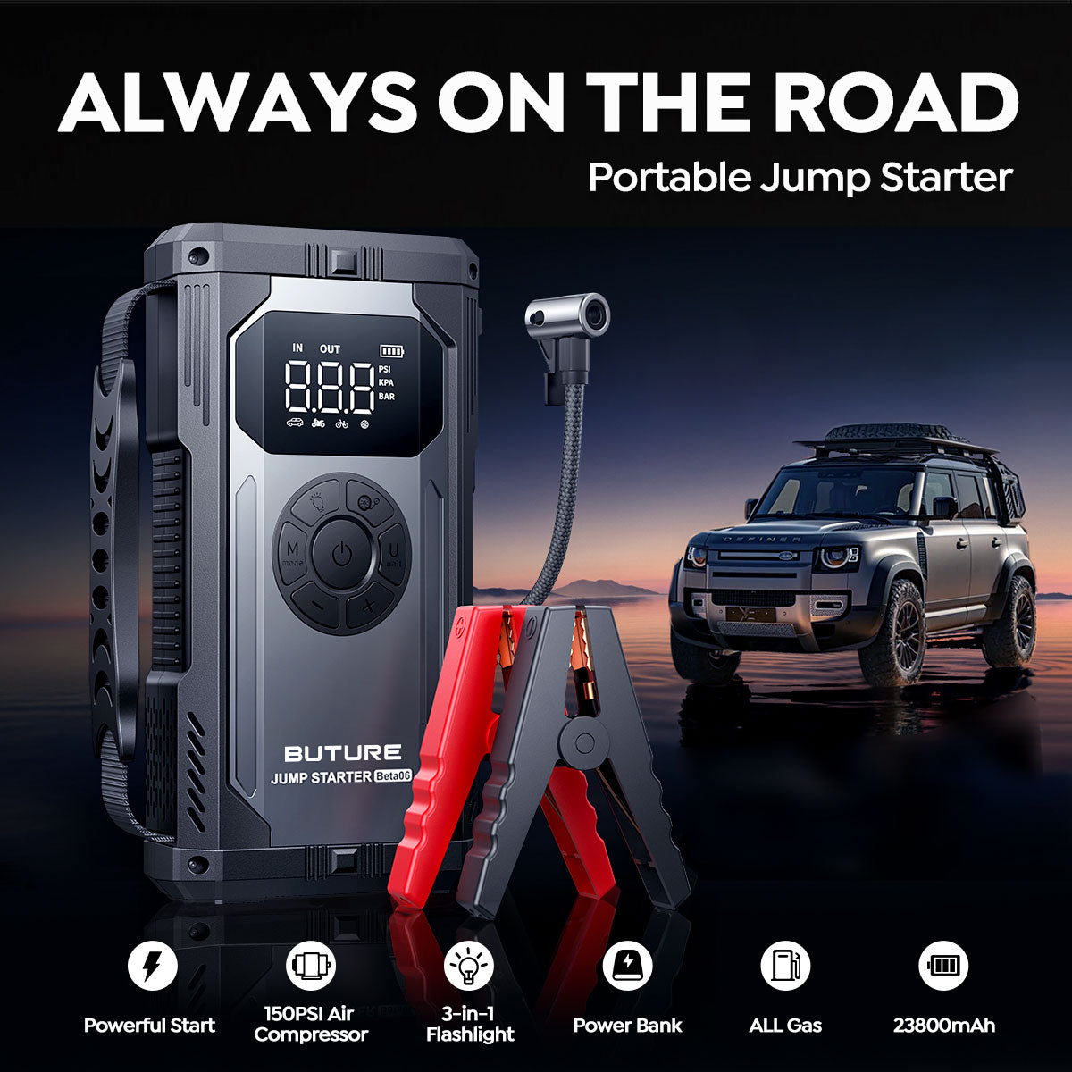 Buture Beta06 Car Jump Starter 5000A with Air Compressor