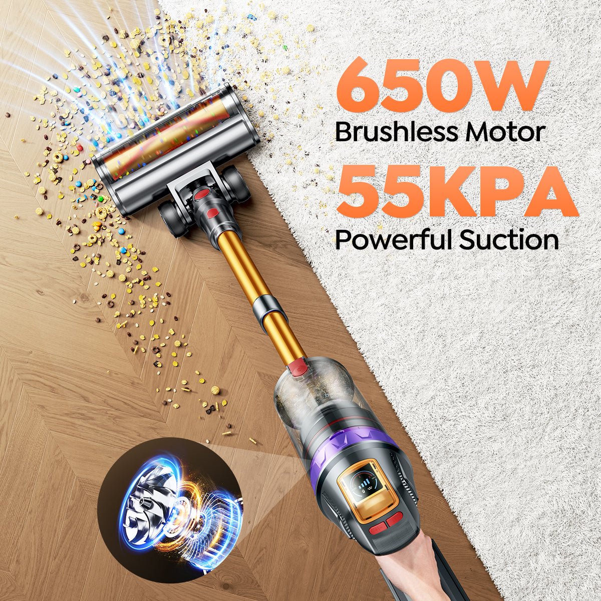 Buture VC90 Cordless Vacuum | 650W 55KPA | Auto Floor Detection