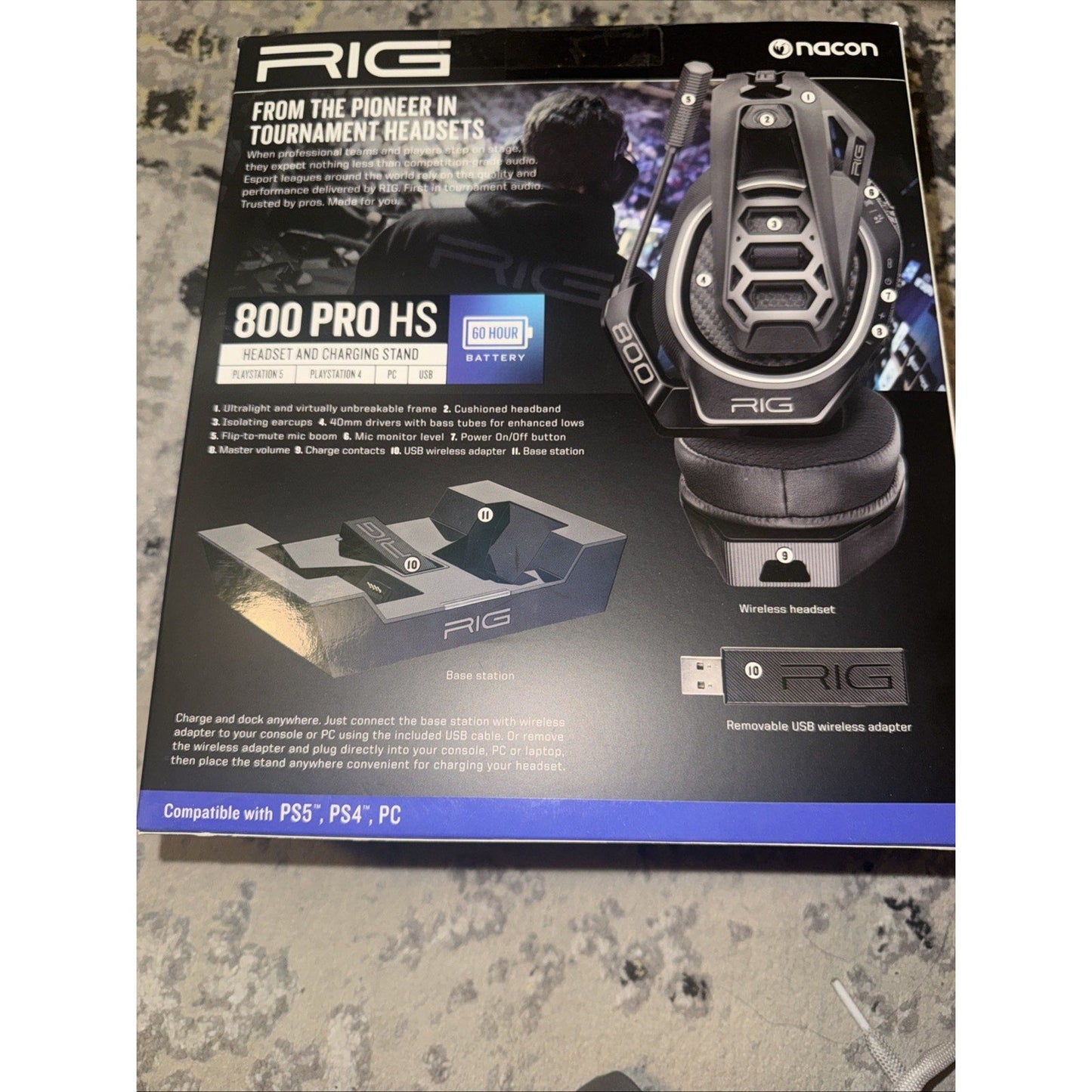 RIG 800 Pro HS Wireless Gaming Headset & Charging Stand (black) PS5 PS4 PC USB