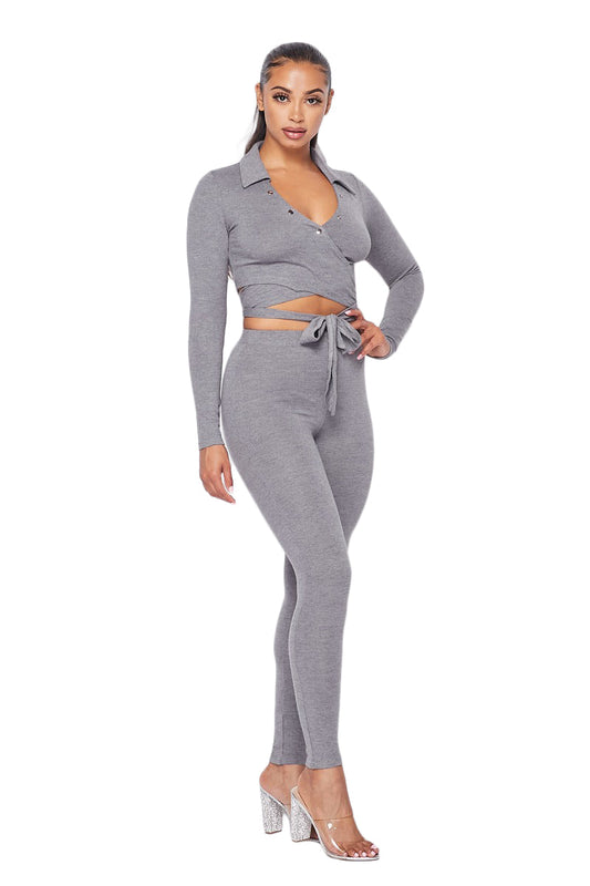 2 pc Knit Wrap Top Legging Set