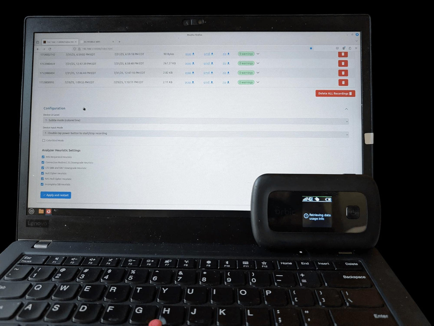 RayHunter IMSI Catcher & Stingray Detector - Orbic RC400L Mobile Hotspot